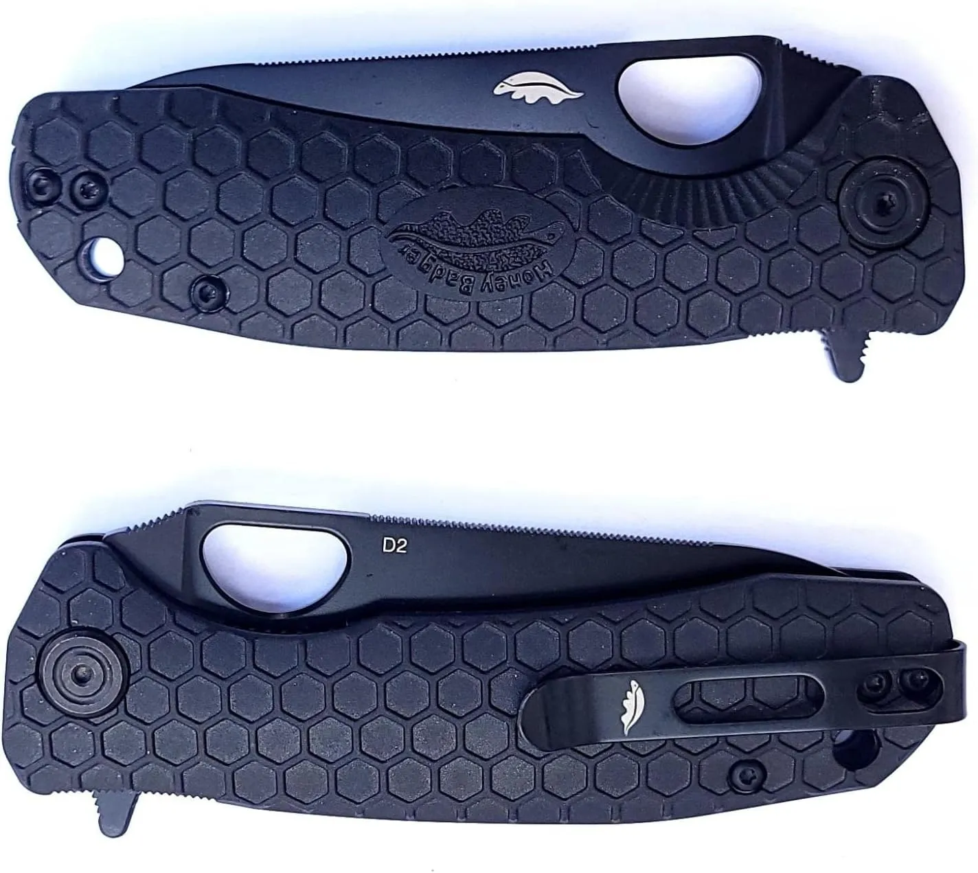 Honey Badger Medium Leaf Black Blade Pocket Knife - 3.19" Blade Fiberglass-Reinforced Nylon Handle Ambidextrous Clip 2.9oz
