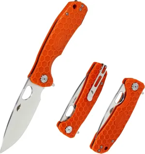 Honey Badger Medium Pocket Knife EDC Drop Point Folding Utility Knife 3.2" Steel Blade Reversible Pocket Clip - (2.9oz) Drop Point Medium Orange HB1019