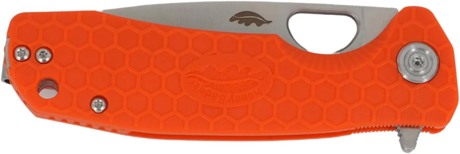 Honey Badger Medium Pocket Knife EDC Drop Point Folding Utility Knife 3.2" Steel Blade Reversible Pocket Clip - (2.9oz) Drop Point Medium Orange HB1019