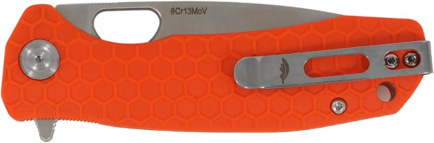 Honey Badger Medium Pocket Knife EDC Drop Point Folding Utility Knife 3.2" Steel Blade Reversible Pocket Clip - (2.9oz) Drop Point Medium Orange HB1019