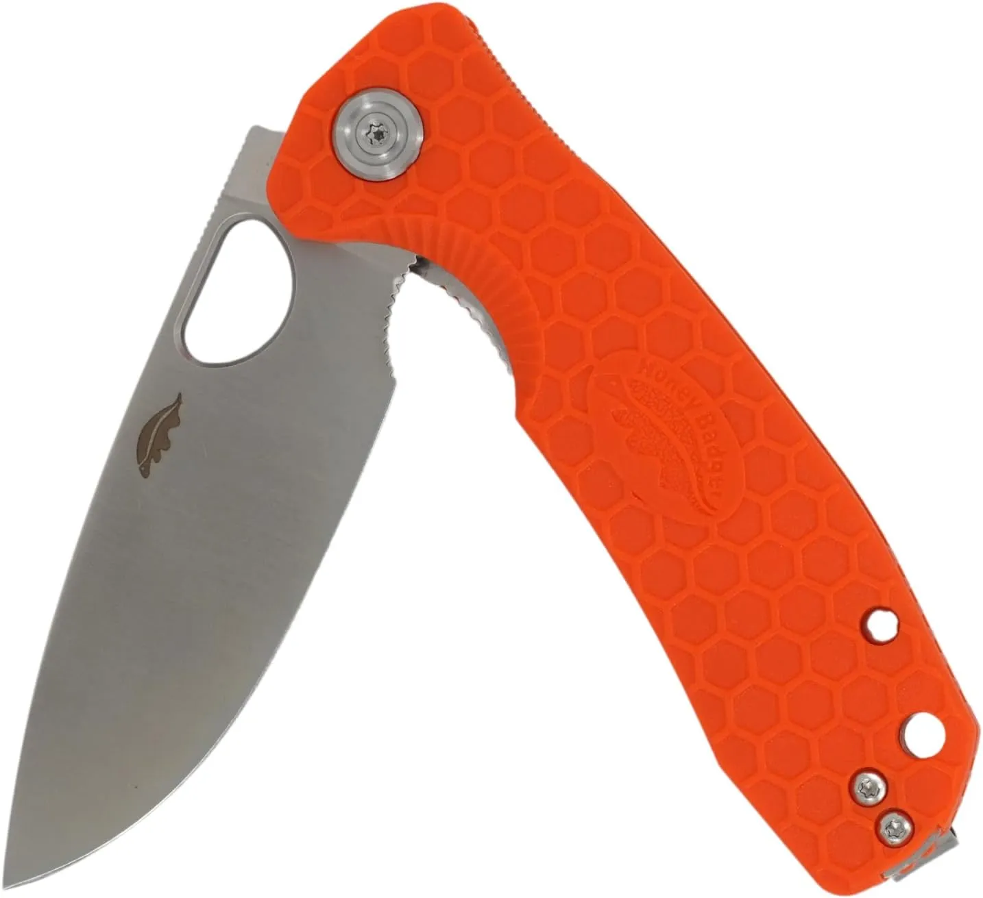 Honey Badger Medium Pocket Knife EDC Drop Point Folding Utility Knife 3.2" Steel Blade Reversible Pocket Clip - (2.9oz) Drop Point Medium Orange HB1019