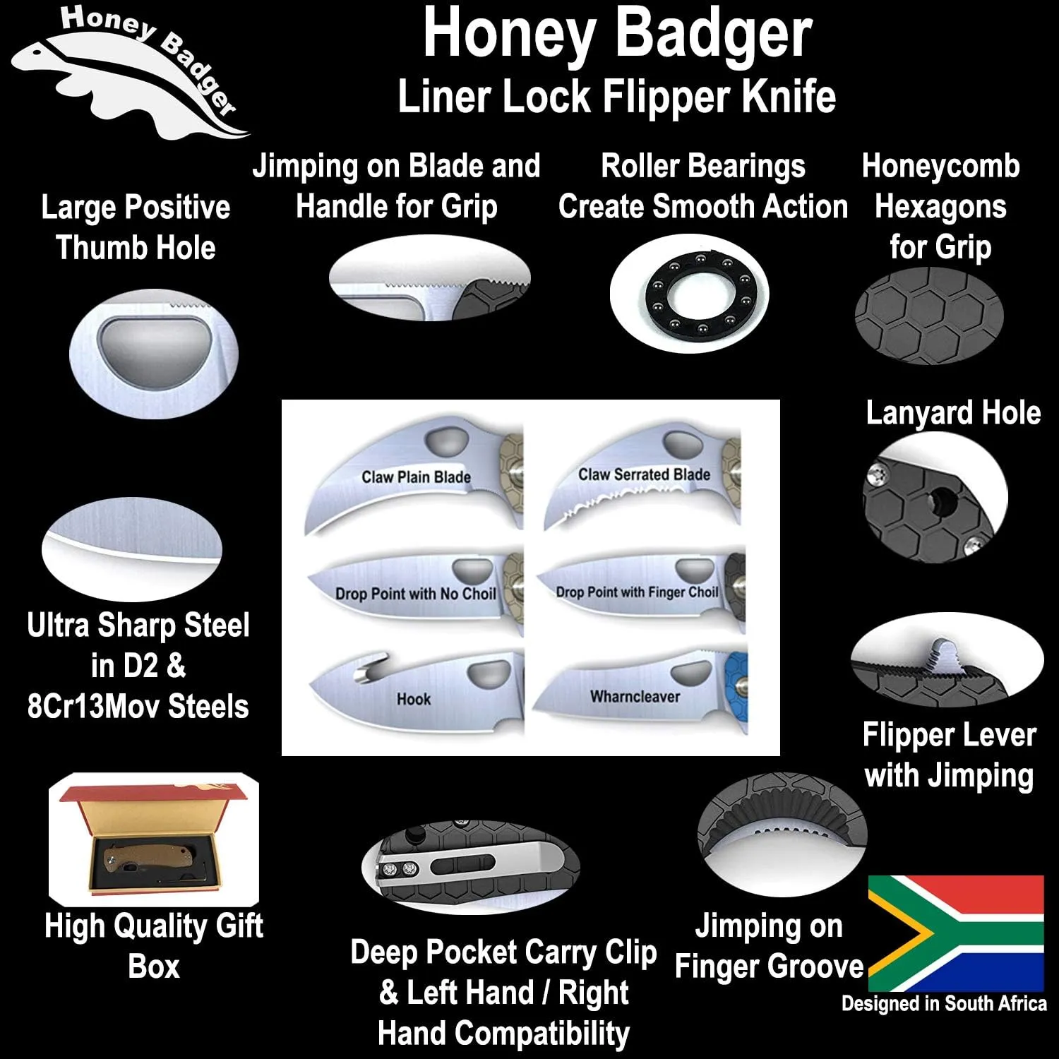 Honey Badger Small Orange Leaf Pocket Knife - 2.8" Blade Fiberglass-Reinforced Nylon Handle Ambidextrous Clip 2.6.oz