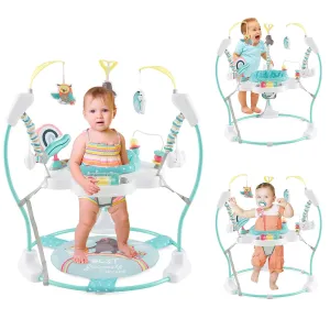 HONEY JOY Baby Bouncer Activity Center, Infant Jumper and Table w/ 360° Rotary Seat, 3 Adjustable Heights, Mat, Music, Lights, Sounds & Developmental Toys, Activity Center for Babies 6  Months, Blue