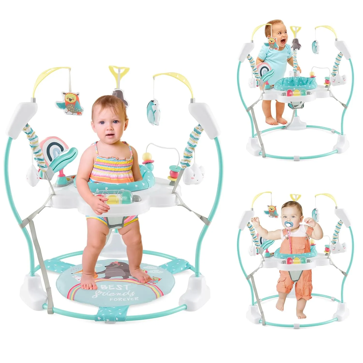 HONEY JOY Baby Bouncer Activity Center, Infant Jumper and Table w/ 360° Rotary Seat, 3 Adjustable Heights, Mat, Music, Lights, Sounds & Developmental Toys, Activity Center for Babies 6  Months, Blue