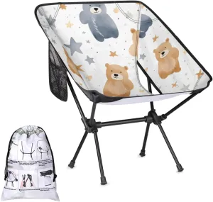 Honeybaby Folding Camping Chair Bears Stars Camping Chairs Lightweight Portable Chair Outdoor Foldable Chairs for Camping Travel Picnic Beach Hiking