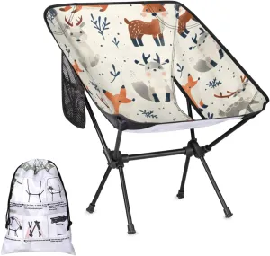 Honeybaby Folding Camping Chair Cute Fox Deer Camping Chairs Lightweight Portable Chair Outdoor Foldable Chairs for Camping Travel Picnic Beach Hiking