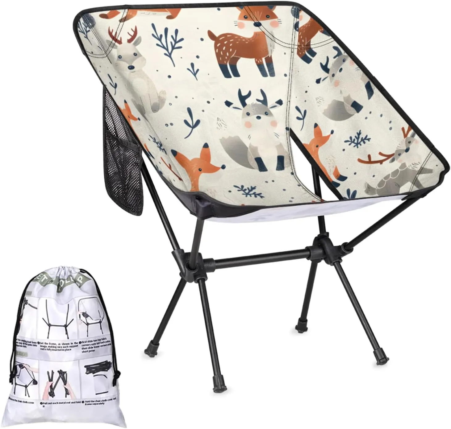 Honeybaby Folding Camping Chair Cute Fox Deer Camping Chairs Lightweight Portable Chair Outdoor Foldable Chairs for Camping Travel Picnic Beach Hiking