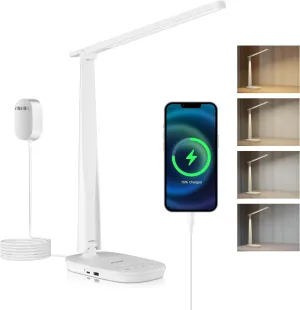 HONEYWELL LED Desk Lamp - HWT-H2 Sunturalux™ Eye-Caring Foldable Desk Light with USB A C Dual Charging Port 4 Color Modes Dimmable Table Lamp for Home Office Bedroom Reading Study Work - White