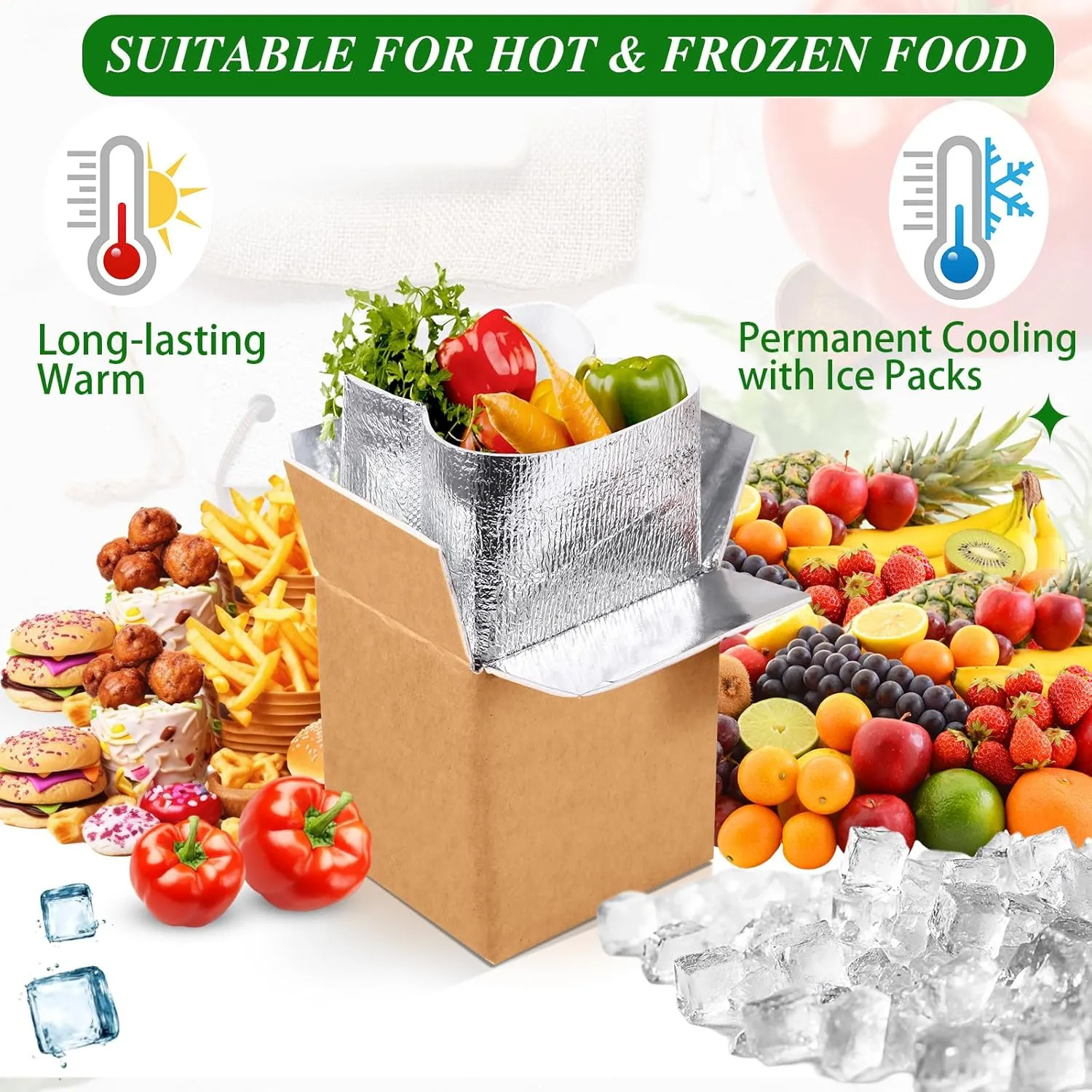 Honoson 4 Pack Insulated Shipping Box with Aluminum Foil Liner and Reusable Ice Pack for Shipping Reusable Cold Pack Shipping Container for Hot Frozen Food Shipper Cooler Box for Mailing Moving