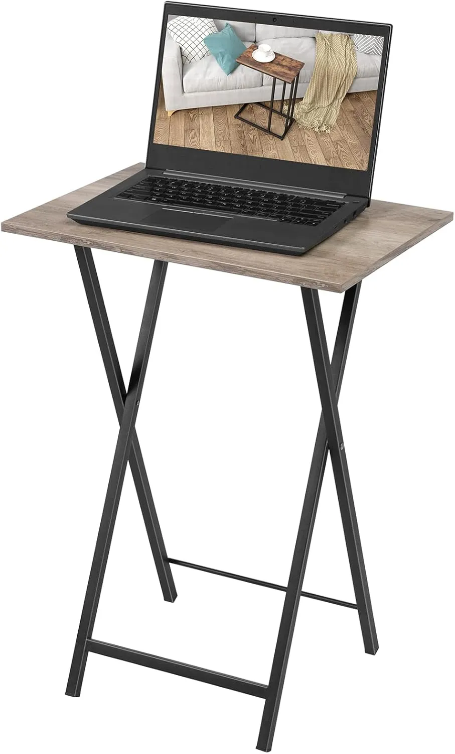 HOOBRO Folding TV Table, TV Tray, Stable Snack Table for Small Space, Portable Sofaside Desk, Easy Assembly and Storage, Ideal for Snacks and Meals in Living Room, Greige and Black BG15BZ01