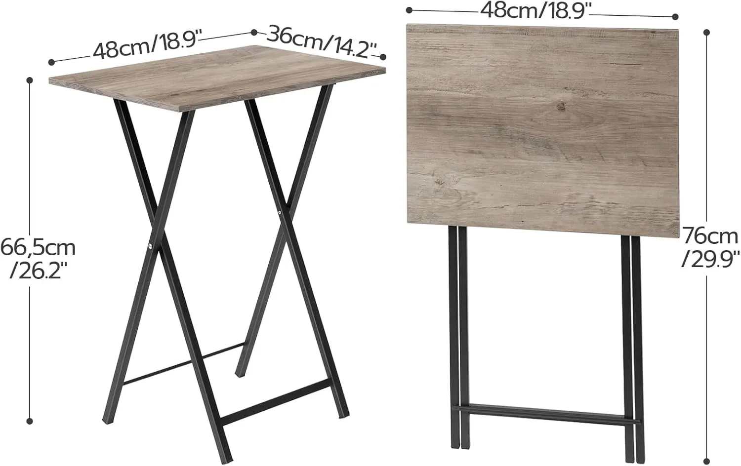 HOOBRO Folding TV Table, TV Tray, Stable Snack Table for Small Space, Portable Sofaside Desk, Easy Assembly and Storage, Ideal for Snacks and Meals in Living Room, Greige and Black BG15BZ01