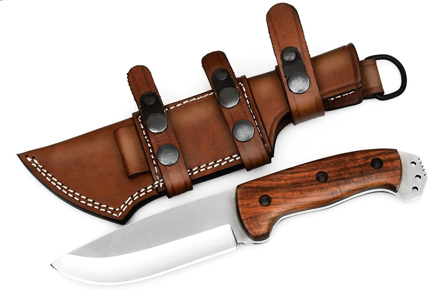 Horizontal Carry Knife, Handmade Bushcraft Knife with Rosewood Handle & Leather Sheath, High Carbon Steel Blade Knives for Hunting
