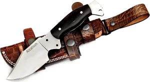Horizontal Carry Knife, Tracker Knife with Sheath, Hunting Knife with 1095 Carbon Steel Blade, Camping Knife, Hiking Knife (Cow Horn Handle)
