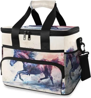 Horse Watercolor Horses Cooler Bag Insulated Cooler Soft Sided Cooler 24 Can Portable Picnic Bag Large Leakproof Lunch Bag Box for Beach Grocery Camping Travel Car Men Women