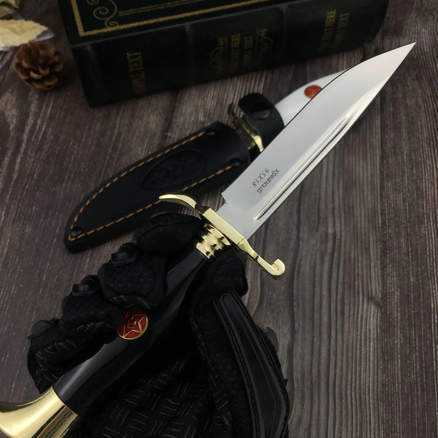 HUAAO 10.2in Fixed Blade Hunting Knife With Sheath, Bowie Full Tang, 440C Blade Acrylic Handle, Survival Camping for Outdoor Bushcraft (White Handle)