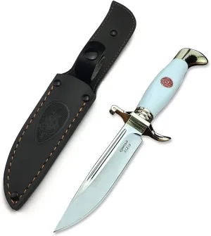 HUAAO 10.2in Fixed Blade Hunting Knife With Sheath, Bowie Full Tang, 440C Blade Acrylic Handle, Survival Camping for Outdoor Bushcraft (White Handle)