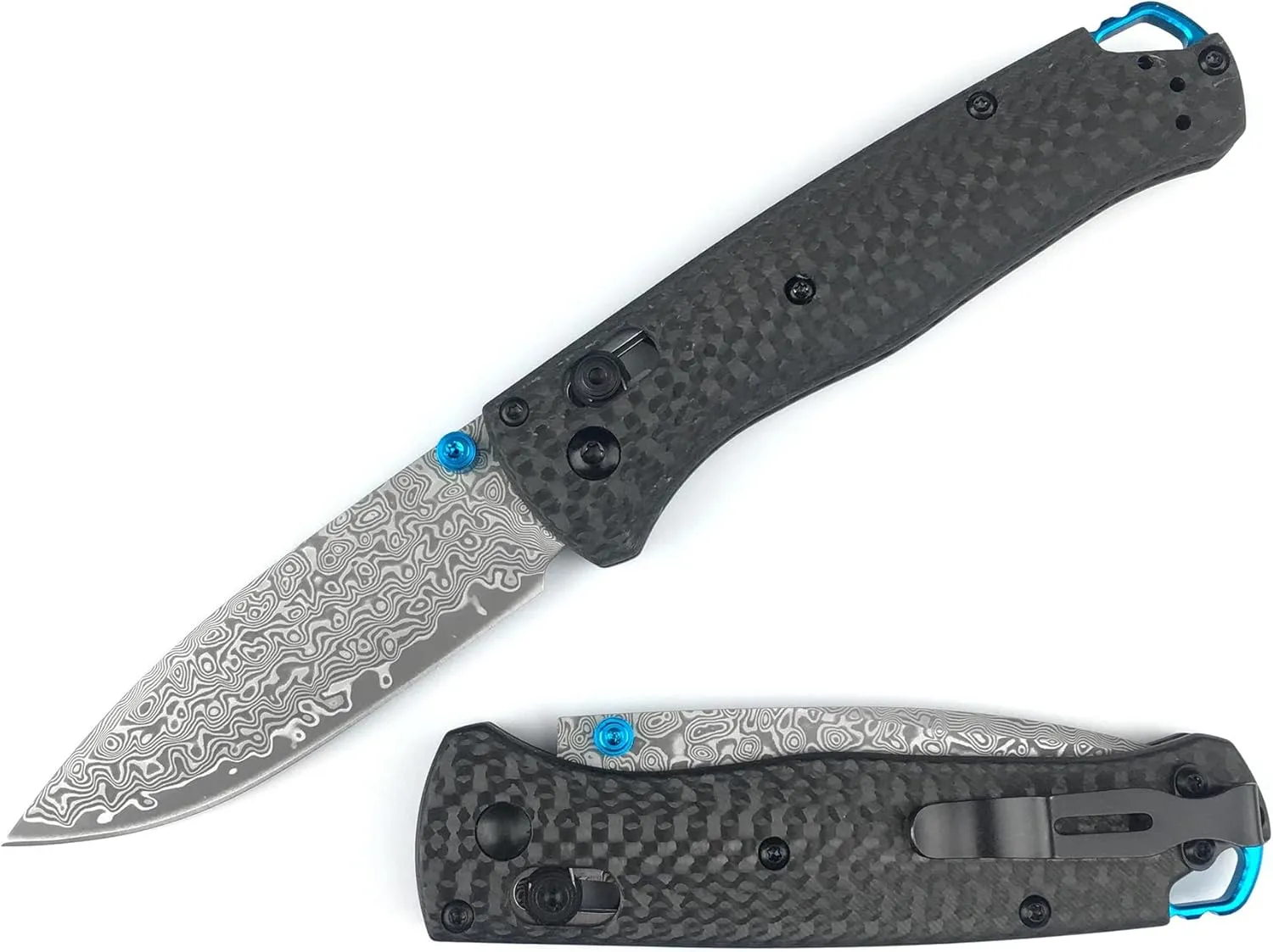 HUAAO EDC Bugout Knife, Axis Lock Pocket Knife with 3'' Damascus Blade Carbon Fiber Handle, Damascus Folding Knife with Thumb Stud Pocketclip