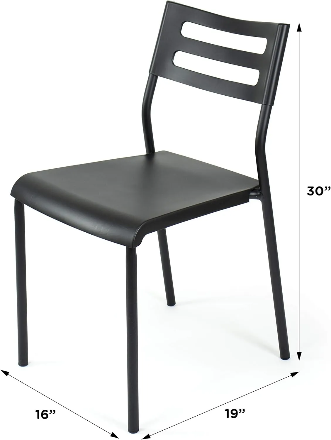 Humble Crew Desk Chair no Wheels, Black, 16"W x 19"D x 30"H, 200 lbs Max - Lightweight Plastic Chair for Small Spaces - Premium Stackable Minimalist Chair for Office, Dorm, Bedroom, Dining, and More
