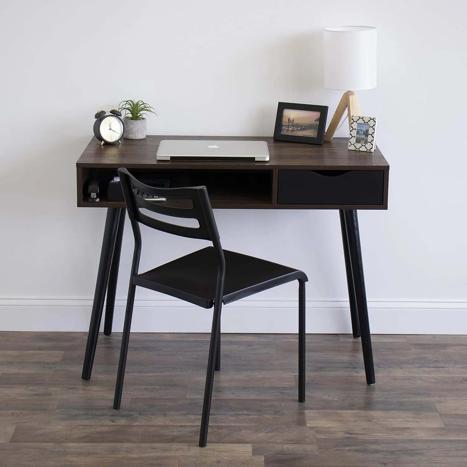 Humble Crew Desk Chair no Wheels, Black, 16"W x 19"D x 30"H, 200 lbs Max - Lightweight Plastic Chair for Small Spaces - Premium Stackable Minimalist Chair for Office, Dorm, Bedroom, Dining, and More