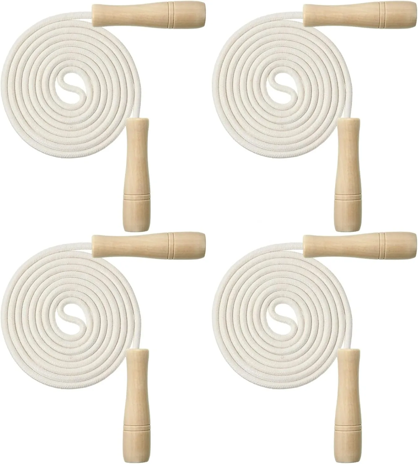 Hungdao 4 Pcs Cotton Braided Jump Rope for Kids with Wooden Handle Adjustable Skipping Rope for Exercise Fitness Jumping Rope for Children Boys Girls Students Preschooler Outdoor Fun Activity Workout