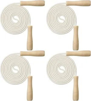 Hungdao 4 Pcs Cotton Braided Jump Rope for Kids with Wooden Handle Adjustable Skipping Rope for Exercise Fitness Jumping Rope for Children Boys Girls Students Preschooler Outdoor Fun Activity Workout