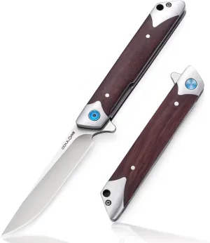 Hunting Folding Knife with Red Sandalwood Handle - Tactical EDC Pocket Knife - Handmade Folding Pocket Knife - Good for Hiking Travel Outdoor Survival and Camping