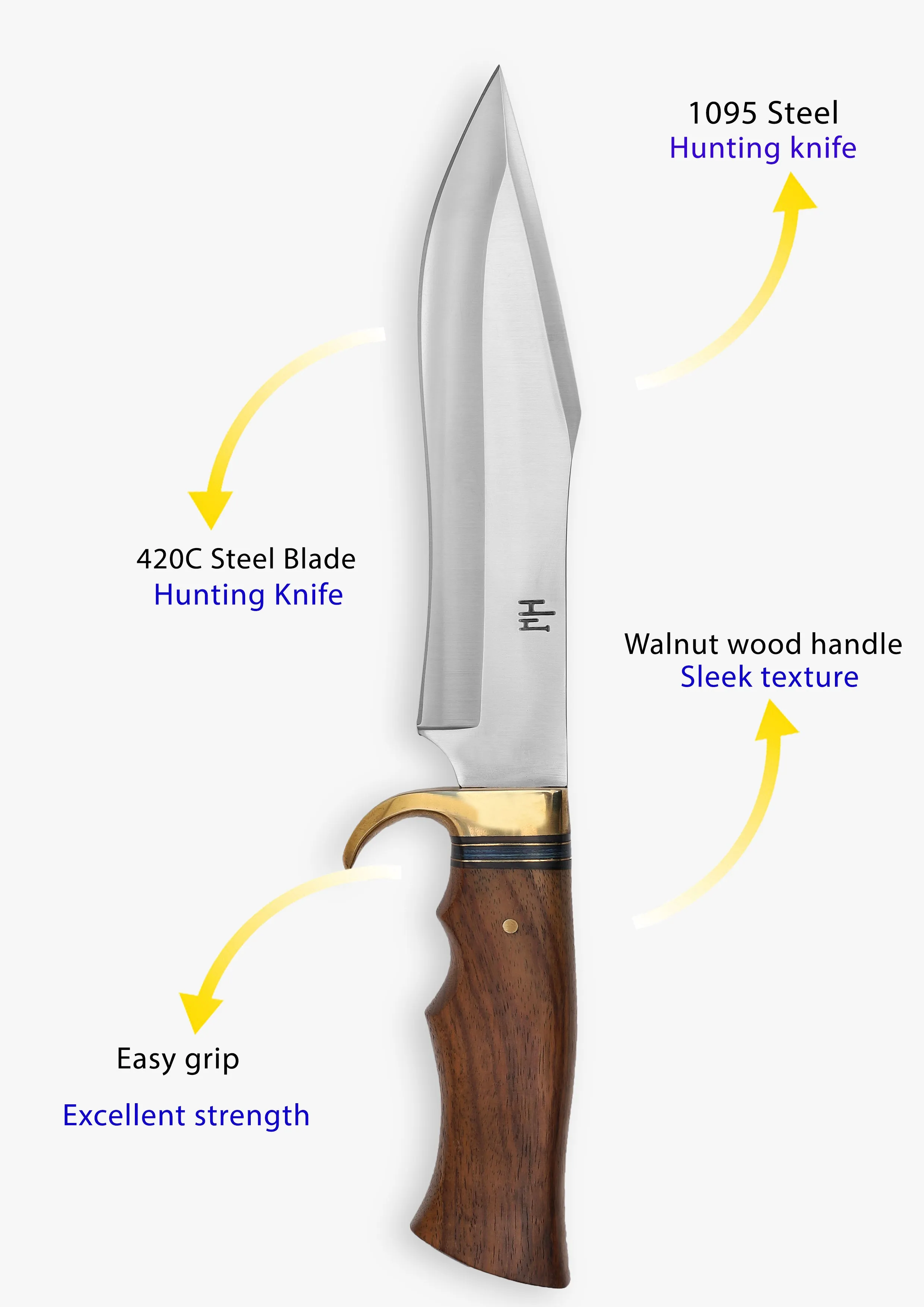 Hunting Knife with Sheath, 34.29 cm 420C Steel Bushcraft Knife, Fixed Blade Knife Bowie Knife with Leather Sheath