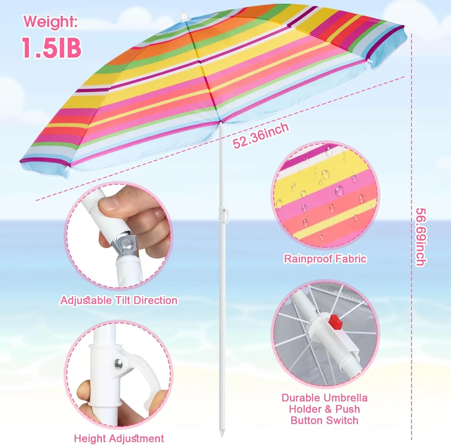 Huwena 2 Pack Beach Chair for Adult with 2 Umbrella Low Folding Chair Detachable Adjustable Lightweight with Armrests Cup Holder Carry Bag Portable for Sand Camping Travel Outdoor Pool (Rose Red)
