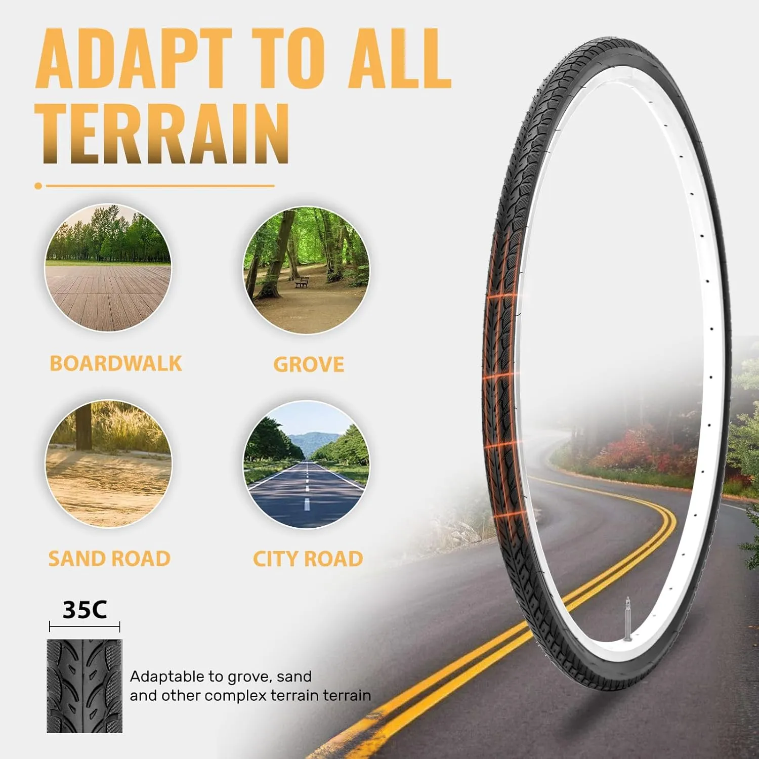 Hycline Road Bike Replacement Tire: 700x25C/700x28C/700Cx35C Folding Puncture-Resistant Bicycle Tires for City Commuter Road