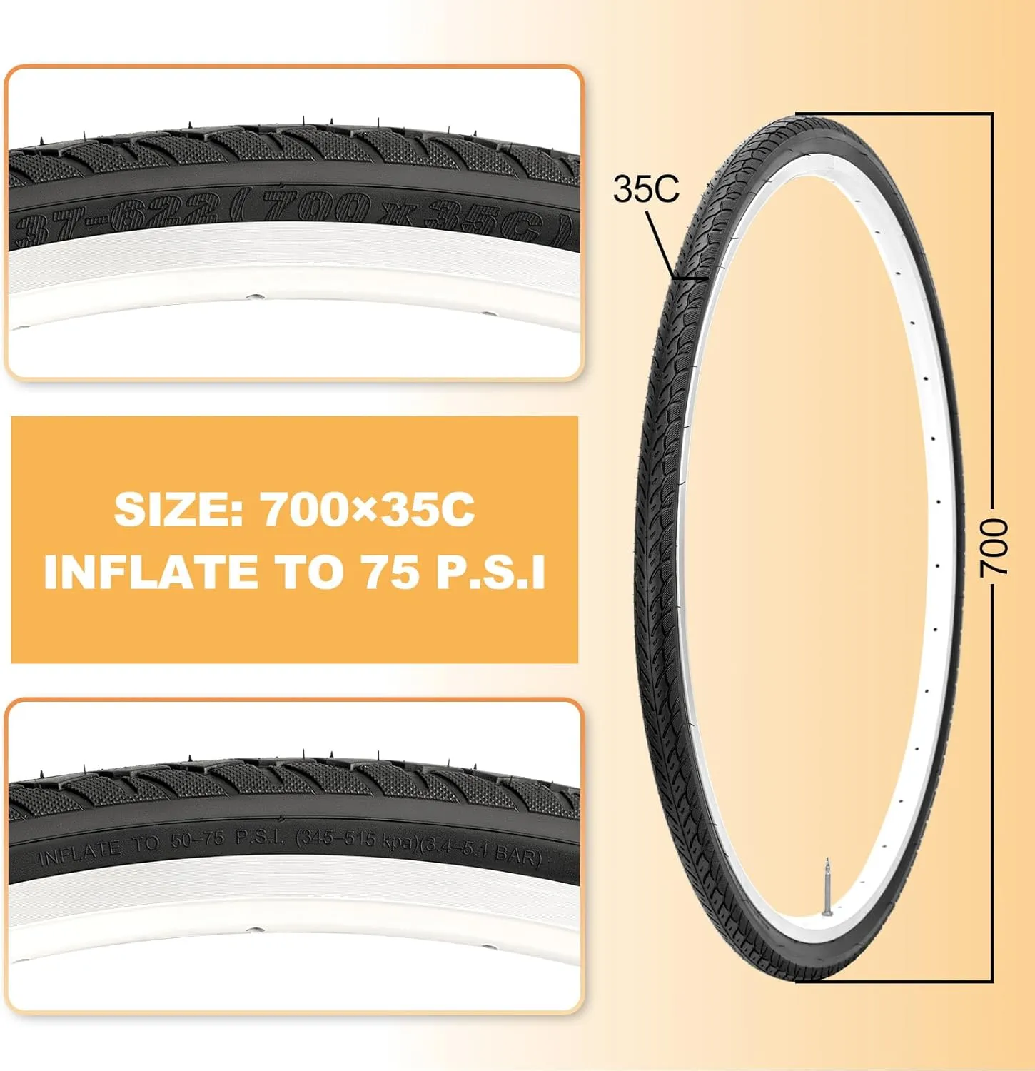 Hycline Road Bike Replacement Tire: 700x25C/700x28C/700Cx35C Folding Puncture-Resistant Bicycle Tires for City Commuter Road