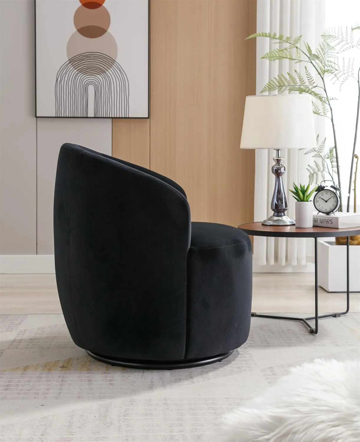 i-POOK Swivel Accent Chair, Modern Velvet Upholstered Armchair Lounge Chair with Metal Base and Padded Cushion Comfy Single Sofa Chair with 360 Degree Swiveling Accent Chairs for Living Room, Black