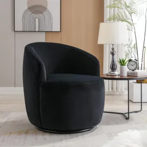 i-POOK Swivel Accent Chair, Modern Velvet Upholstered Armchair Lounge Chair with Metal Base and Padded Cushion Comfy Single Sofa Chair with 360 Degree Swiveling Accent Chairs for Living Room, Black
