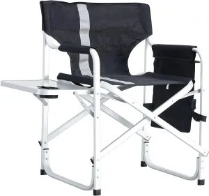 IANIYA Aluminum Camping Chair Lightweight Oversized Folding Camping Chair with Side Table and Storage Pockets (BLACK)