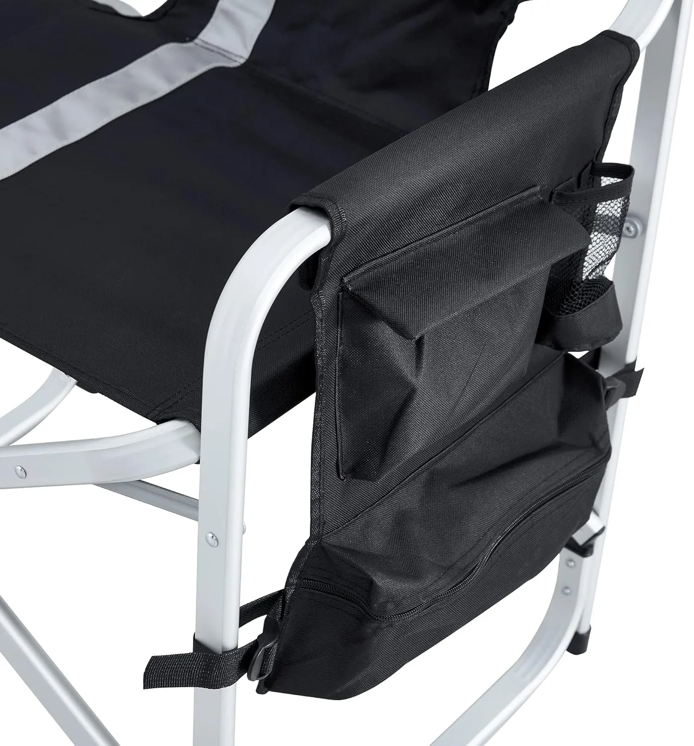 IANIYA Aluminum Camping Chair Lightweight Oversized Folding Camping Chair with Side Table and Storage Pockets (BLACK)