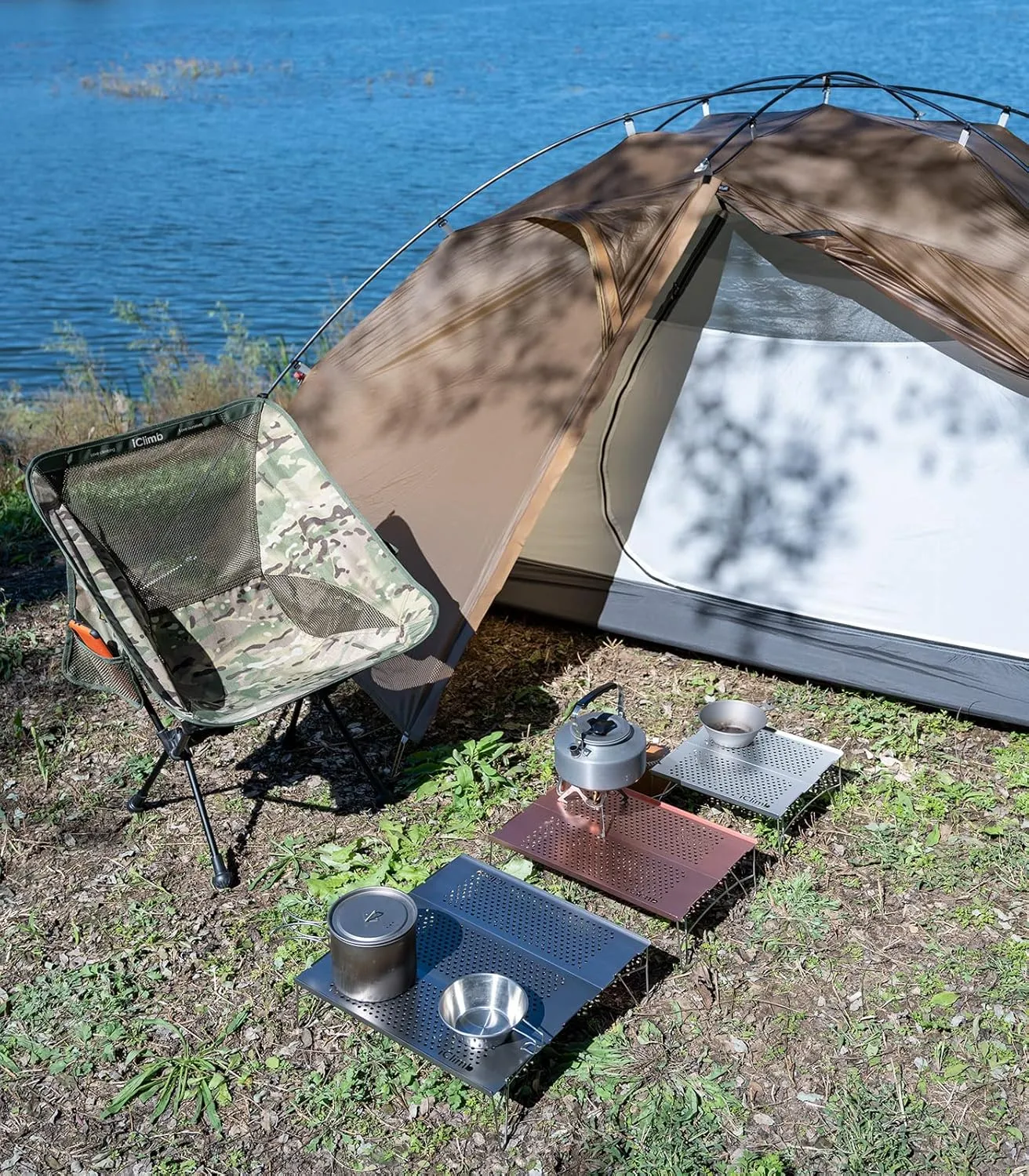 iClimb Mini Solo Folding Table Ultralight Compact for Backpacking Camping Hiking Beach Picnic (Silver - S)