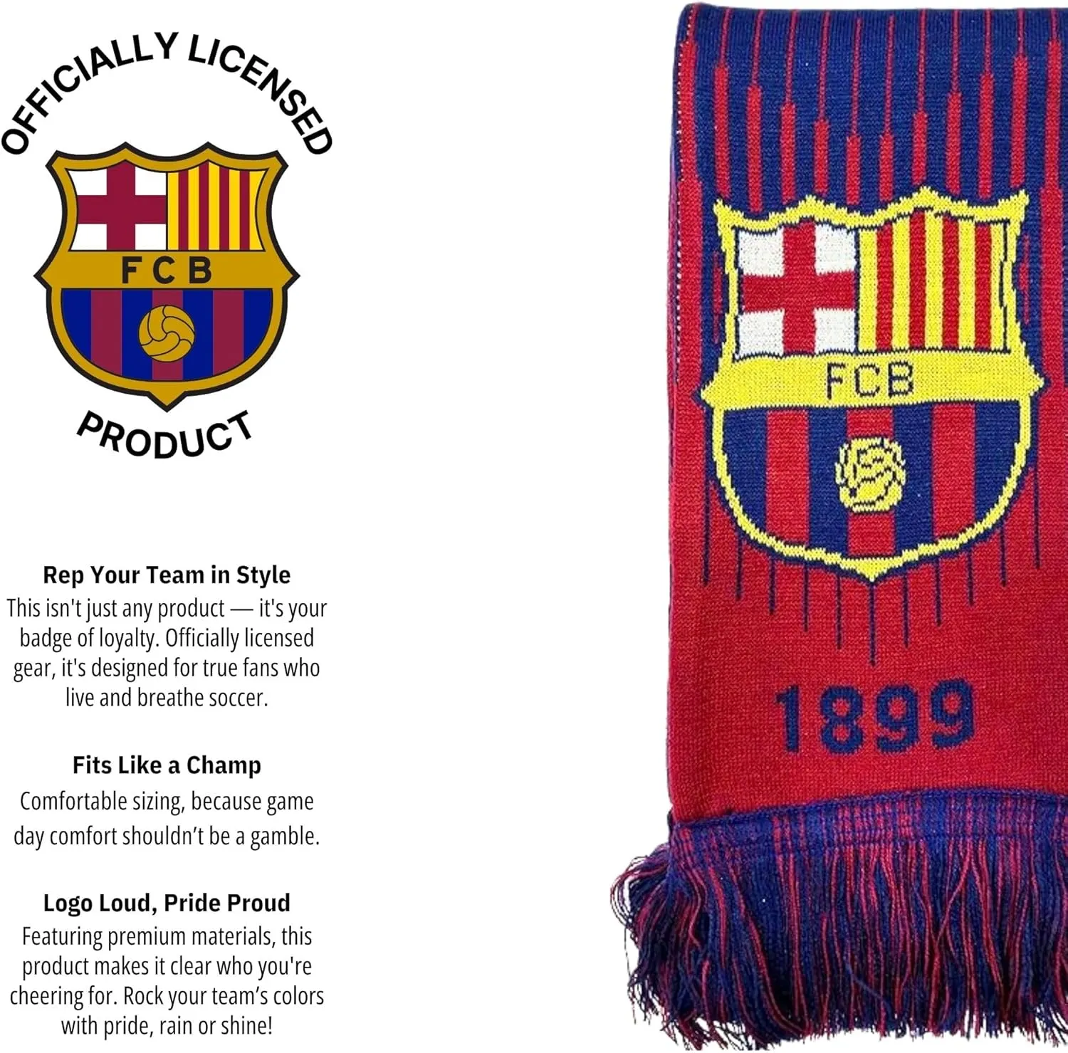 Icon Sports Officially Licensed FC Barcelona Soccer Team Double-Sided Unisex Scarf