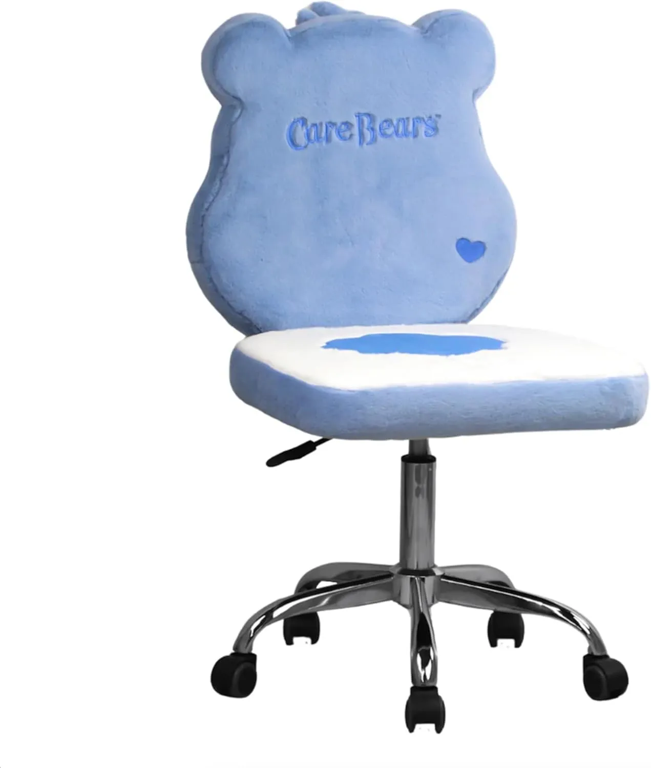 Impressions Vanity Care Bears Grumpy Bear Swivel Vanity Chair for Bedroom, Armless Makeup Desk Chair with Wheels, Adjustable Height, Soft Teddy Fur Fabric and Comfy Foam Padded Seat