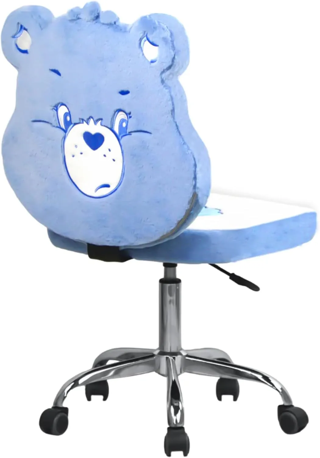 Impressions Vanity Care Bears Grumpy Bear Swivel Vanity Chair for Bedroom, Armless Makeup Desk Chair with Wheels, Adjustable Height, Soft Teddy Fur Fabric and Comfy Foam Padded Seat
