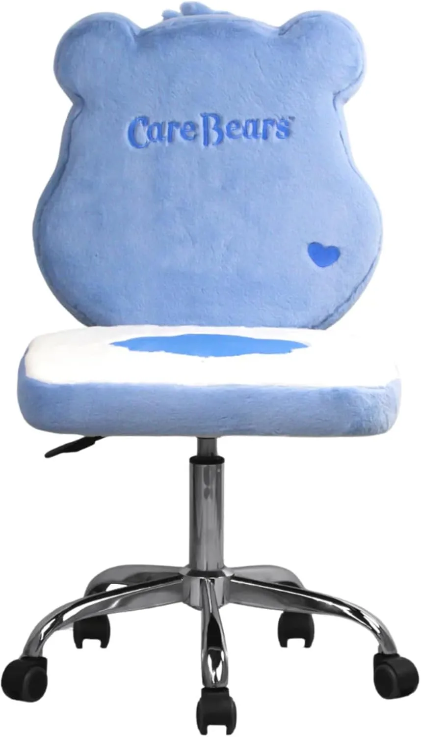 Impressions Vanity Care Bears Grumpy Bear Swivel Vanity Chair for Bedroom, Armless Makeup Desk Chair with Wheels, Adjustable Height, Soft Teddy Fur Fabric and Comfy Foam Padded Seat