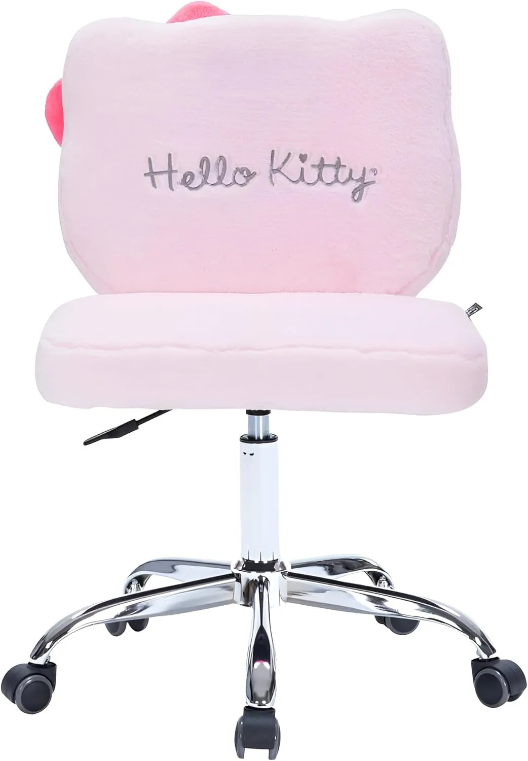 Impressions Vanity Hello Kitty Teddy Swivel Vanity Chair for Makeup Desk, Armless Rolling Chair with Wheels, Adjustable Height, 360 Degree Swing, Comfy Foam Padded Seat and Backrest (Teddy Pink)