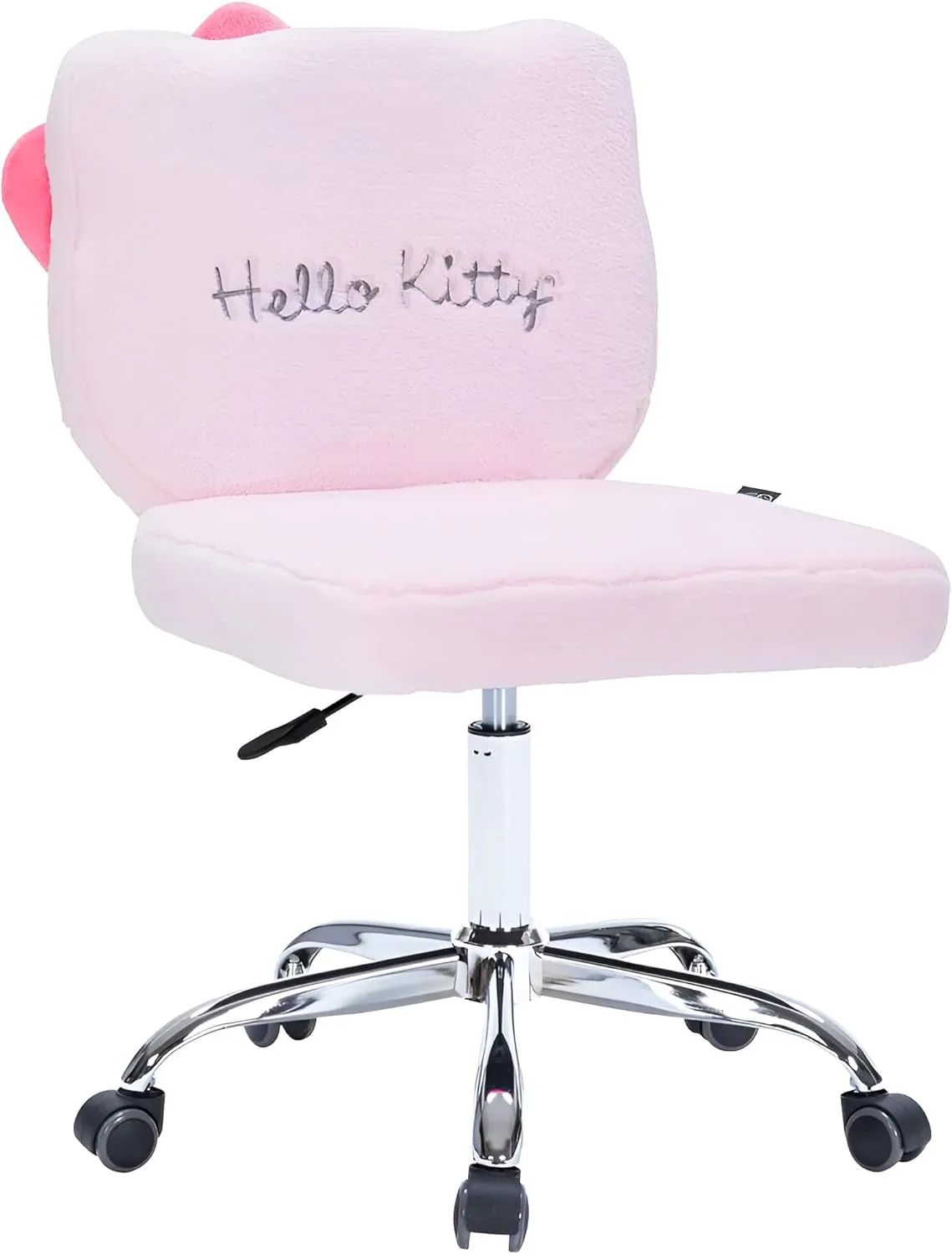 Impressions Vanity Hello Kitty Teddy Swivel Vanity Chair for Makeup Desk, Armless Rolling Chair with Wheels, Adjustable Height, 360 Degree Swing, Comfy Foam Padded Seat and Backrest (Teddy Pink)