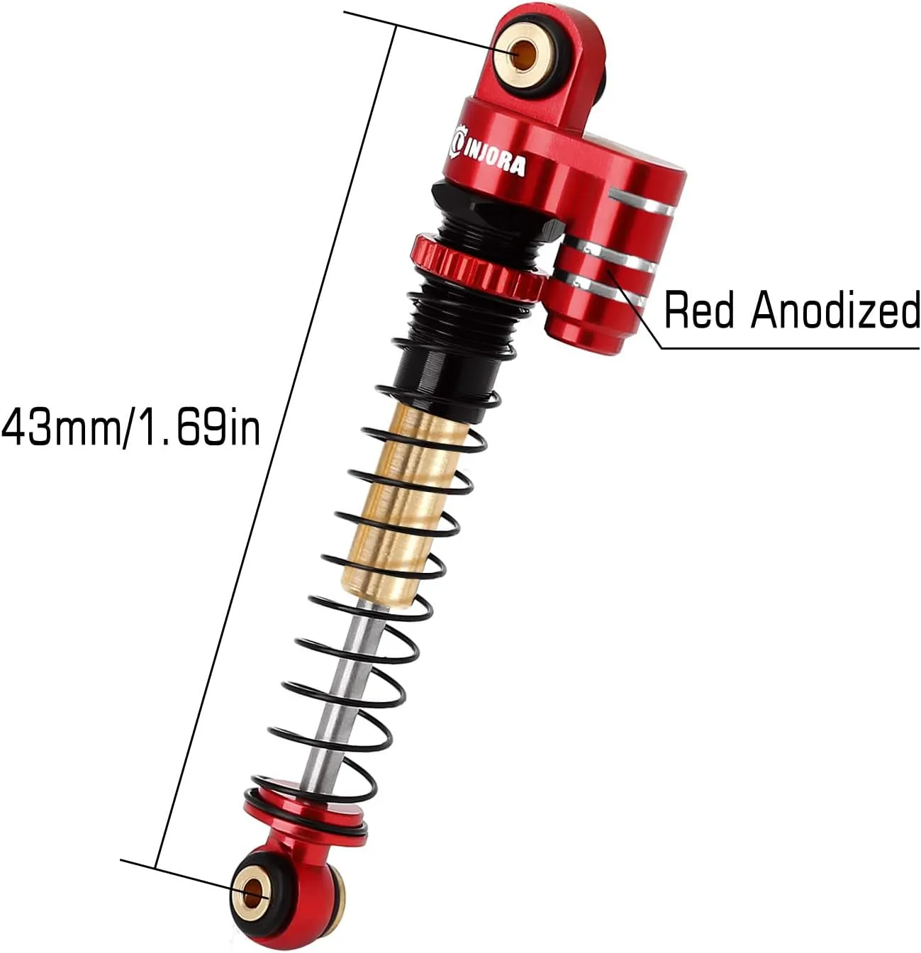 INJORA 43mm Shocks Aluminum Threaded Tele Absorber Damper Upgrades Parts Accessories for Axial SCX24 Gladiator Deadbolt C10 (Red)
