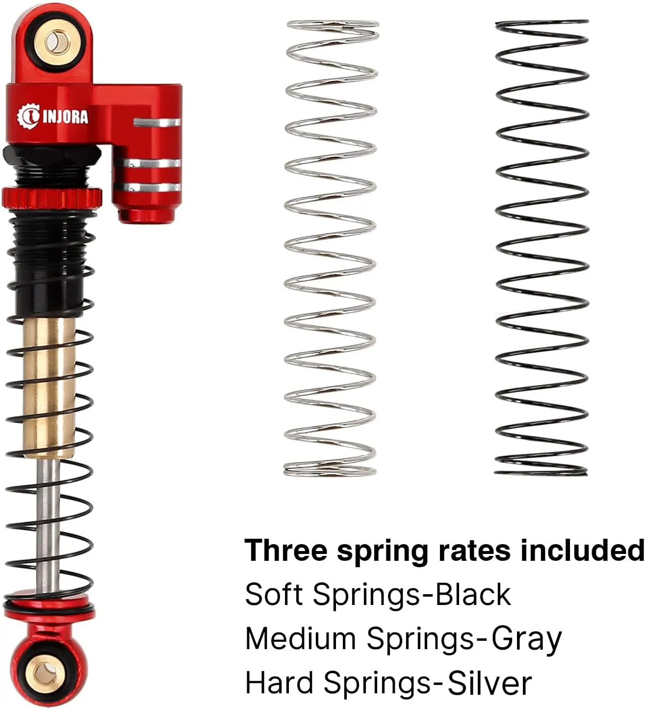 INJORA 43mm Shocks Aluminum Threaded Tele Absorber Damper Upgrades Parts Accessories for Axial SCX24 Gladiator Deadbolt C10 (Red)