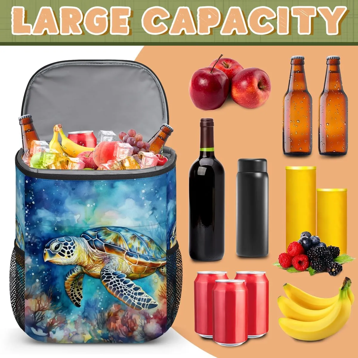 Insulated Cooler Backpack Sea Turtle Ice Chest Backpack Lightweight Cooler Bag