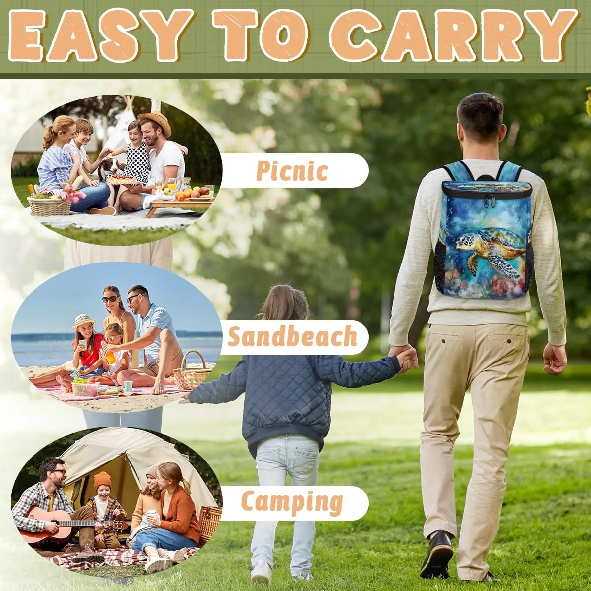 Insulated Cooler Backpack Sea Turtle Ice Chest Backpack Lightweight Cooler Bag