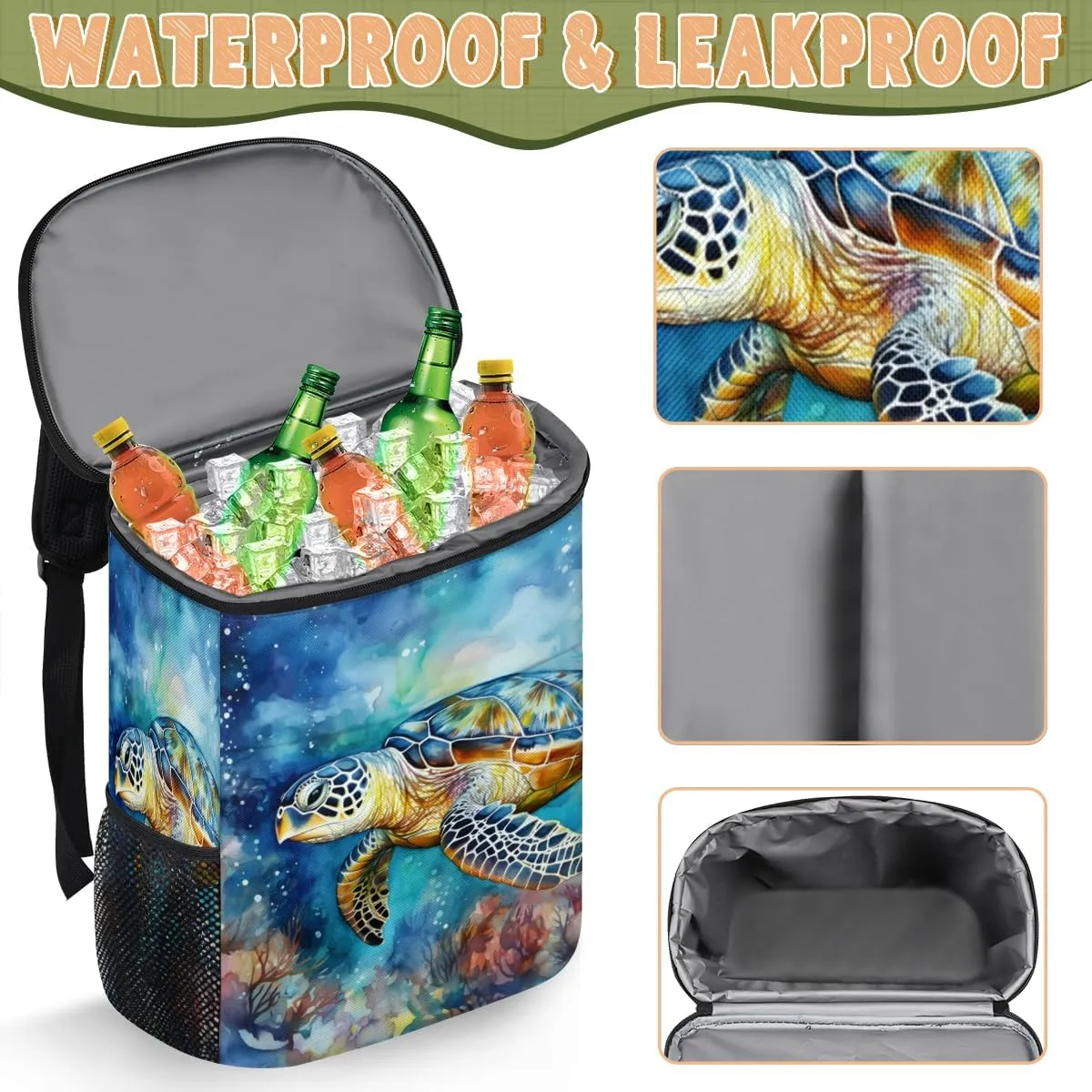 Insulated Cooler Backpack Sea Turtle Ice Chest Backpack Lightweight Cooler Bag