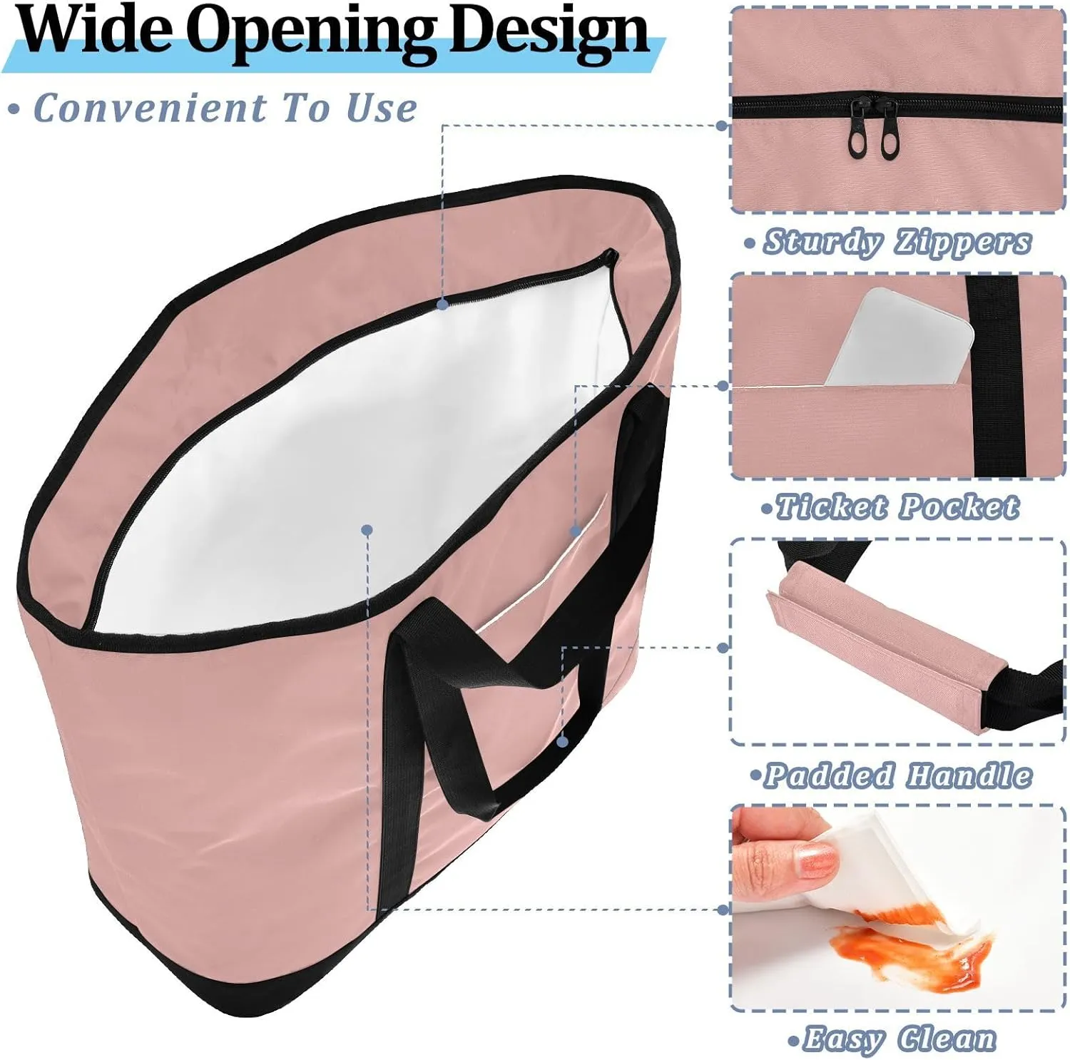 Insulated Cooler Tote Bag Keeps Food Hot or Cold Reusable Shopping Bags for Groceries with Zipper for Beach Travel Picnics