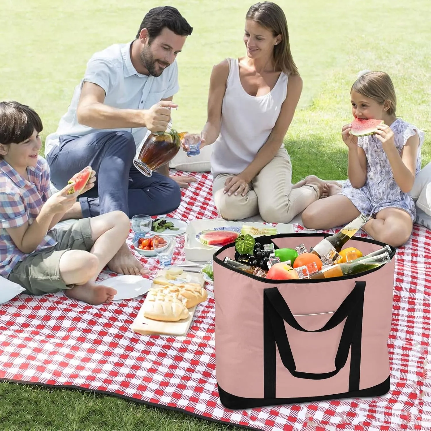 Insulated Cooler Tote Bag Keeps Food Hot or Cold Reusable Shopping Bags for Groceries with Zipper for Beach Travel Picnics