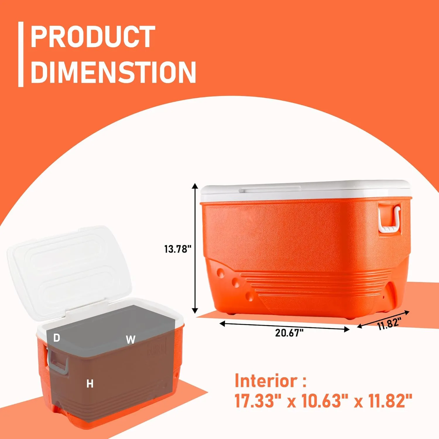 Insulated Large Cooler Portable Ice Box Hard Heavy Duty Ice Chest for Camping Tailgating Beach Picnic 31.7/44.4/60.2 Qts
