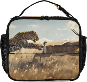 Insulated Lunch Bag Lunch box Cooler Bag for Women Men Cheetah Preys on Antelope Reusable Portable with Shoulder Strap